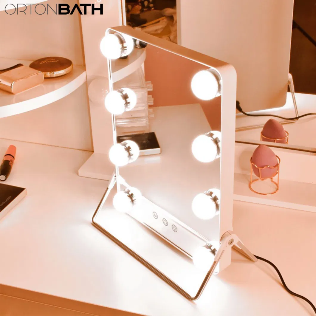 Ortonbath Vanity Make up Mirror with Lights Hollywood Lighted Makeup Mirror with Dimmable LED Bulbs for Dressing Room &amp; Bedroom Tabletop