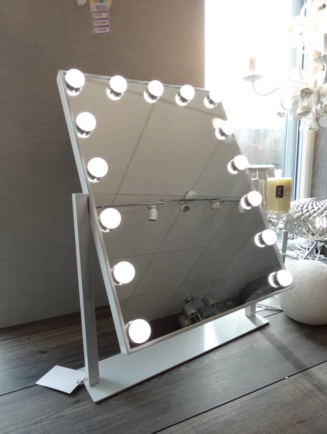 Hollywood Vanity Mirror with Light, Tabletop Makeup Mirror with 15 LED Lights Smart Touch Control 3 Colors Light 360&deg; Rotation