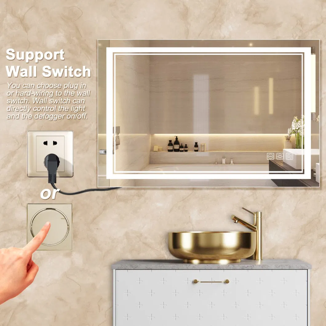 Jinghu China Factory CE/UL 2023 Hotel LED Bathroom Anti-Fog Touch Switch Lighted Illuminated Backlit Bluetooth Speaker Wall Mirror for Modern Bathroom Furniture