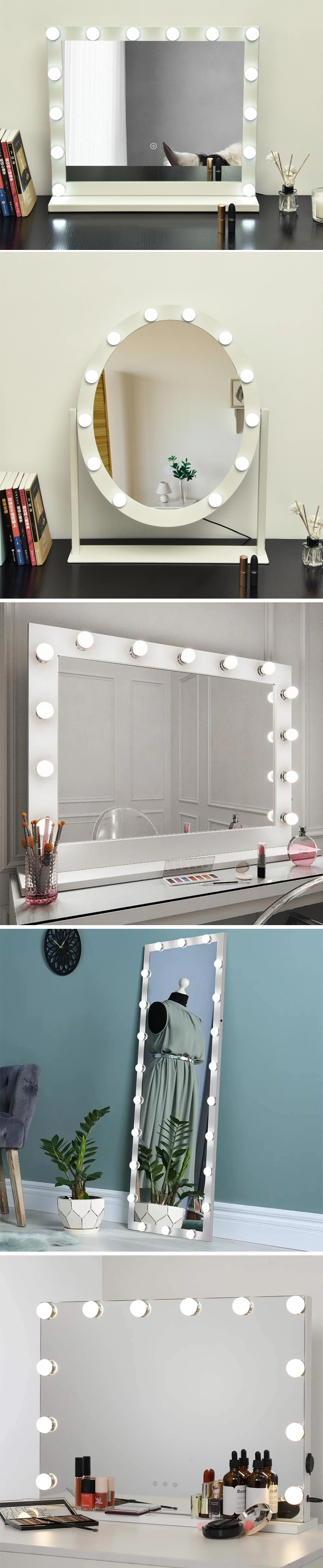 Hollywood Vanity Mirror with Light, Tabletop Makeup Mirror with 15 LED Lights Smart Touch Control 3 Colors Light 360&deg; Rotation